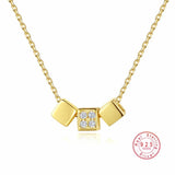 Square Transport Beads Pendant S925 Silver Necklace Gift Jewelry