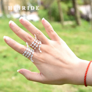 HIBRID Water Drop CZ Pave Bridal Engagement Ring