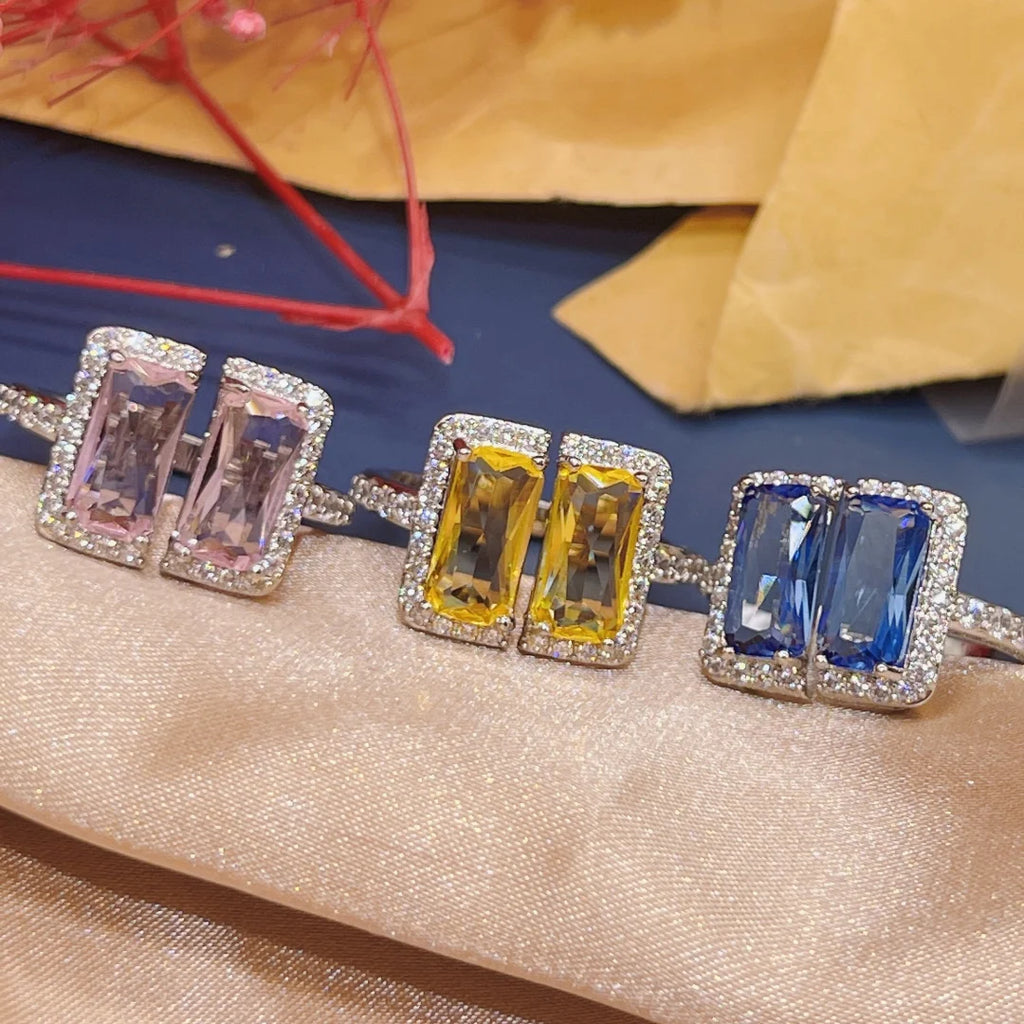 Multicolor CZ Crystal Engagement Finger Rings Bridal Party Jewelry