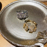 Adjustable CZ Micro Pave Silver Big Rings For Women Bridal