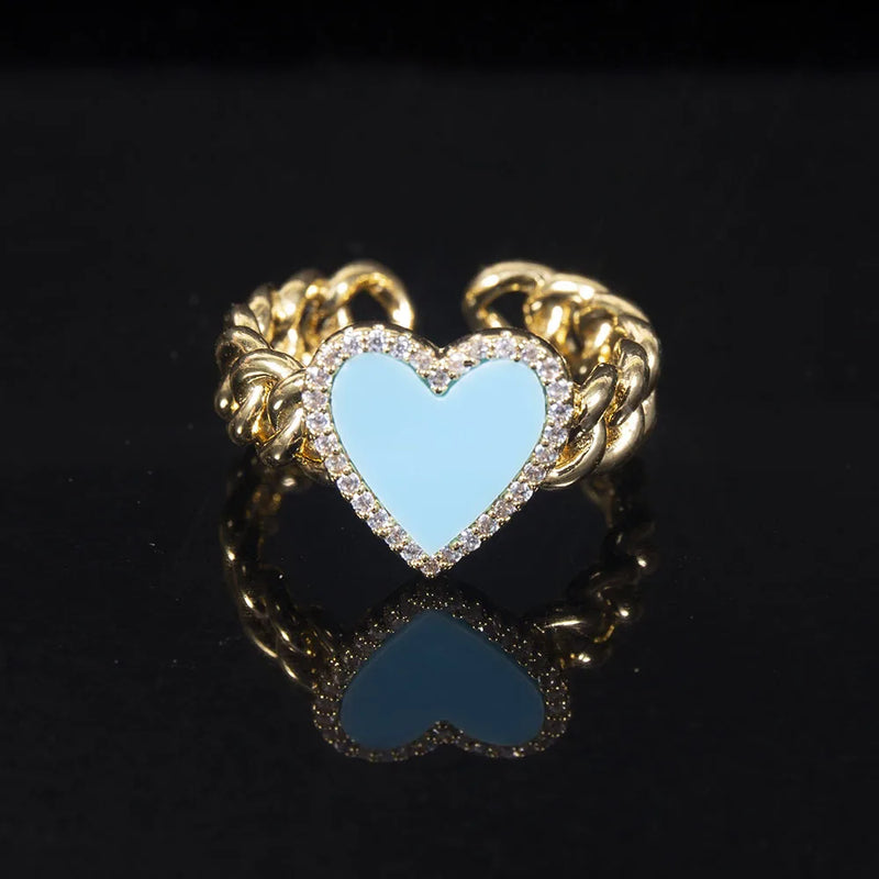 Adjustable Heart Shape CZ Pave Engagement Ring R-304