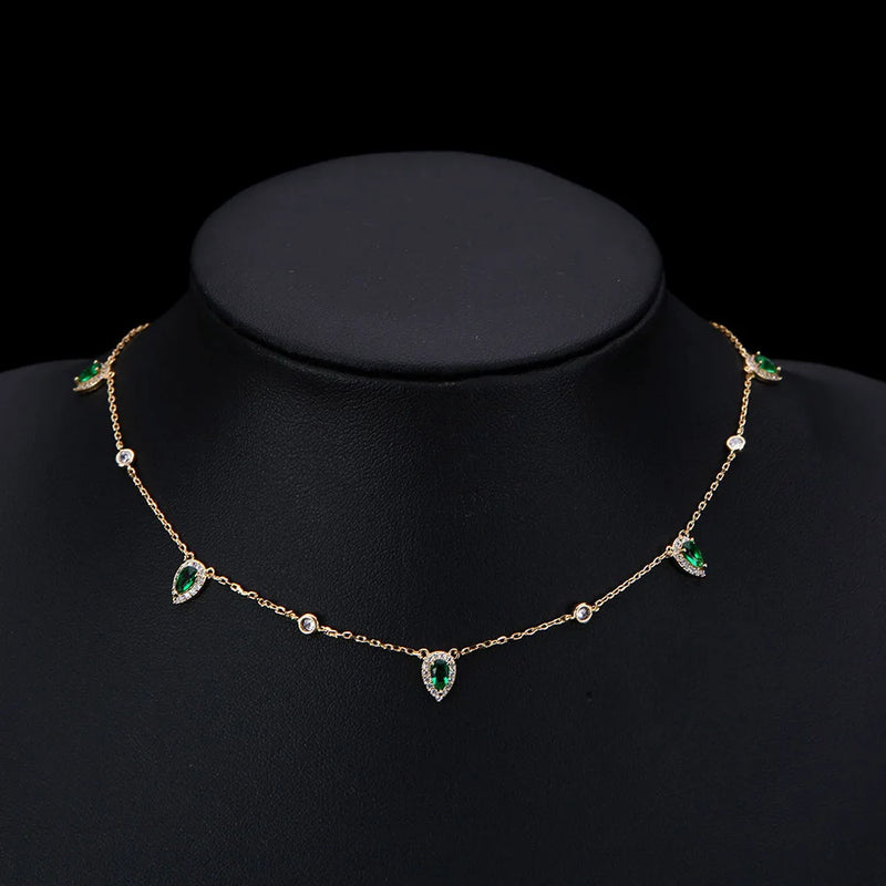 Water Drop CZ Tennis Chain Choker Necklace for Women