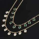 Green Geometry Zircon Stone Necklace Chain Choker P27