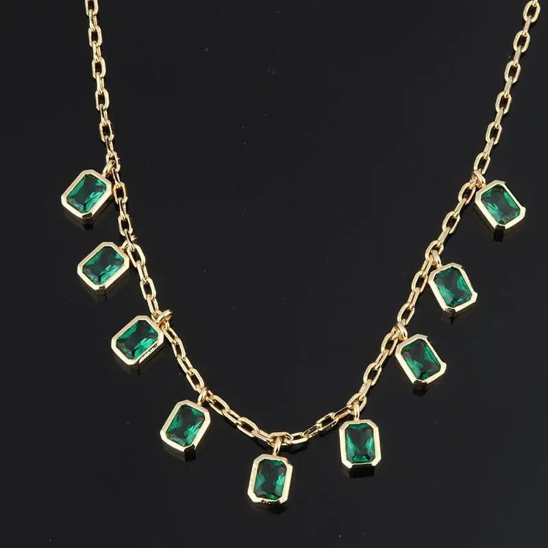 Green Geometry Zircon Stone Necklace Chain Choker P27