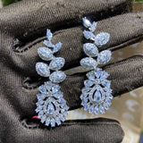 CZ Stone Leaf Drop Earrings for Women Bridal Party Bijoux