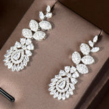 CZ Stone Leaf Drop Earrings for Women Bridal Party Bijoux
