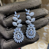 CZ Stone Leaf Drop Earrings for Women Bridal Party Bijoux