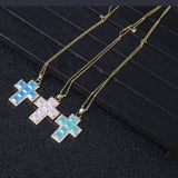 Colorful CZ Crystal Big Cross Pendant Necklace for Women