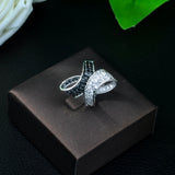 Angel Wing Feather CZ Pave Women Bridal Engagement Ring