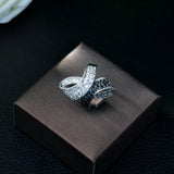 Angel Wing Feather CZ Pave Women Bridal Engagement Ring