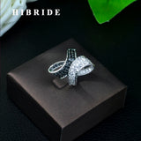 Angel Wing Feather CZ Pave Women Bridal Engagement Ring