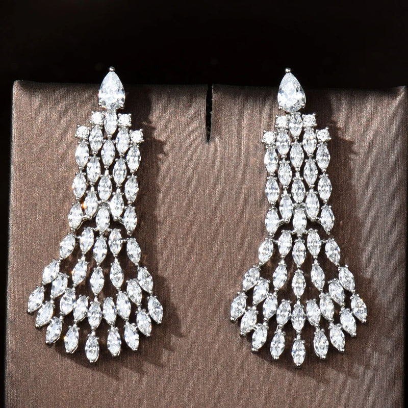 Zirconia Dangle Drop Earrings Women Bridal Wedding Jewelry bijoux E-1046