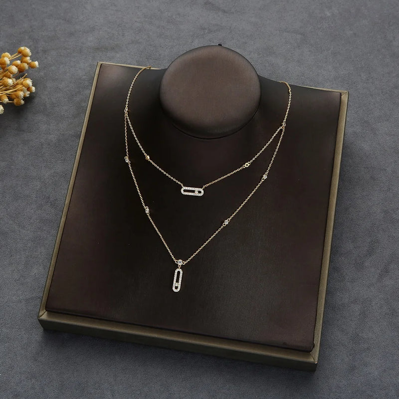 Double Layers Charm Necklace Micro Pave Zirconia Women Necklace&Pendants