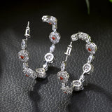 Hollow Out Piercing Hoop Earrings CZ Silver Plated Jewelry
