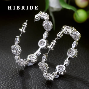 Hollow Out Piercing Hoop Earrings CZ Silver Plated Jewelry