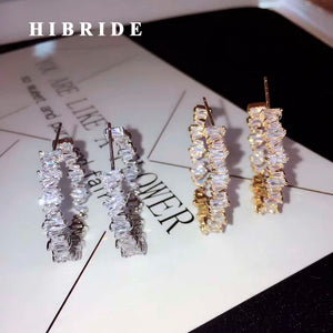 Crystal Baguette Hoop Earrings Wedding Party Brincos E-876