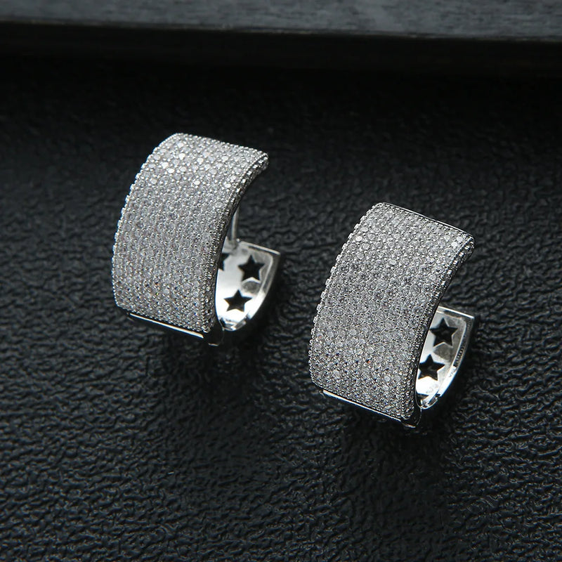Cubic Zircon Pave Statement Hoop Earrings For Women Wedding Bridal E1019