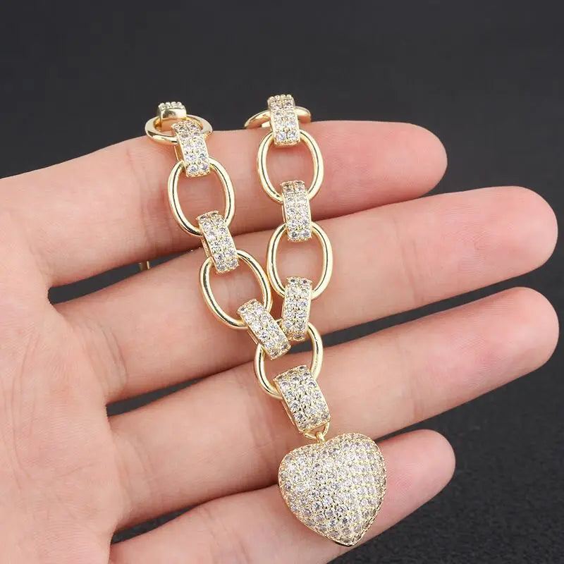 Heart Shape CZ Chain Bracelets for Women