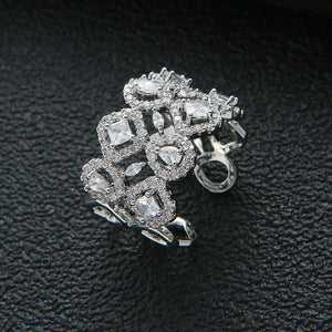 CZ Geometry Open Rings Women Wedding Engagement Party Jewelry R-286