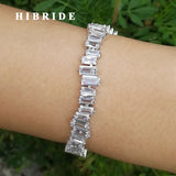 Cubic Zirconia Baguette Bangles&Bracelets Adjustable Link Cuff Bangle