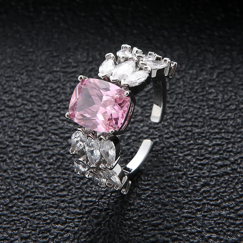 Heart Shape Pink Purple CZ Stone Engagement Ring for Women