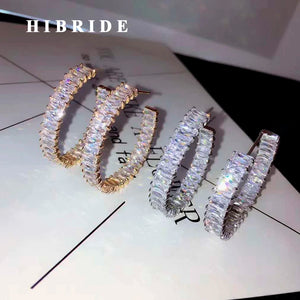 CZ Baguette Hoop Earrings for Women Jewelry