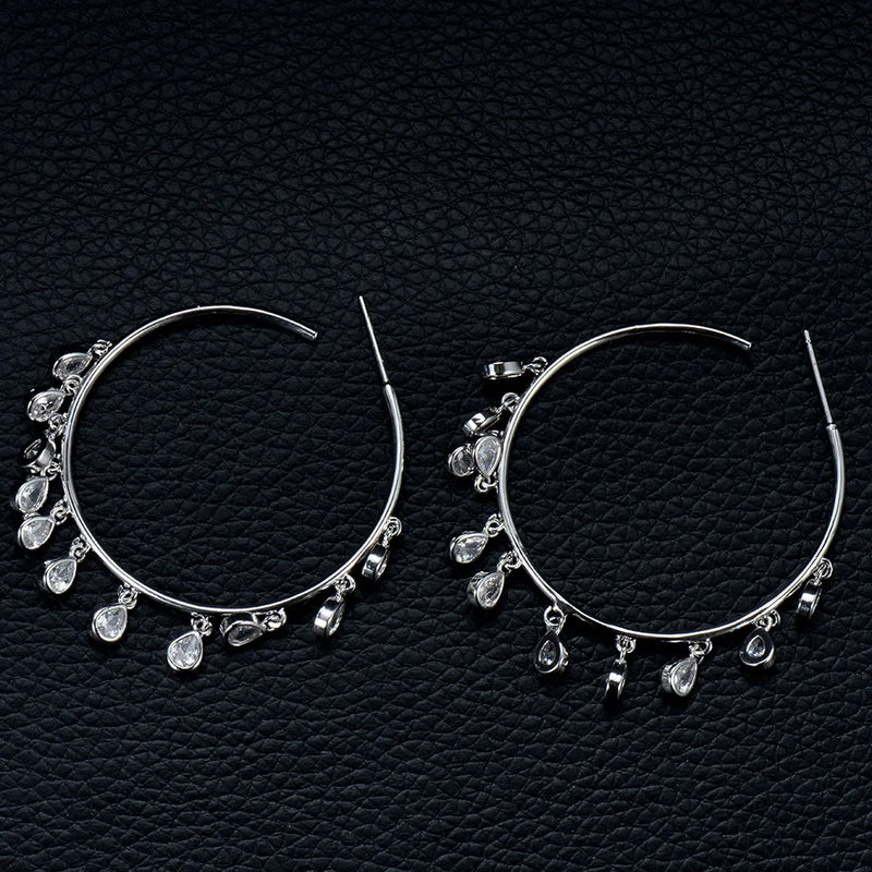 Tassel Drop CZ Statement MAXI Hoop Earring For Women Wedding