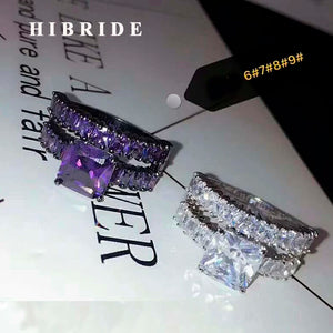 Purple Cubic Zircon Women Ring Bridal Wedding Party Rings