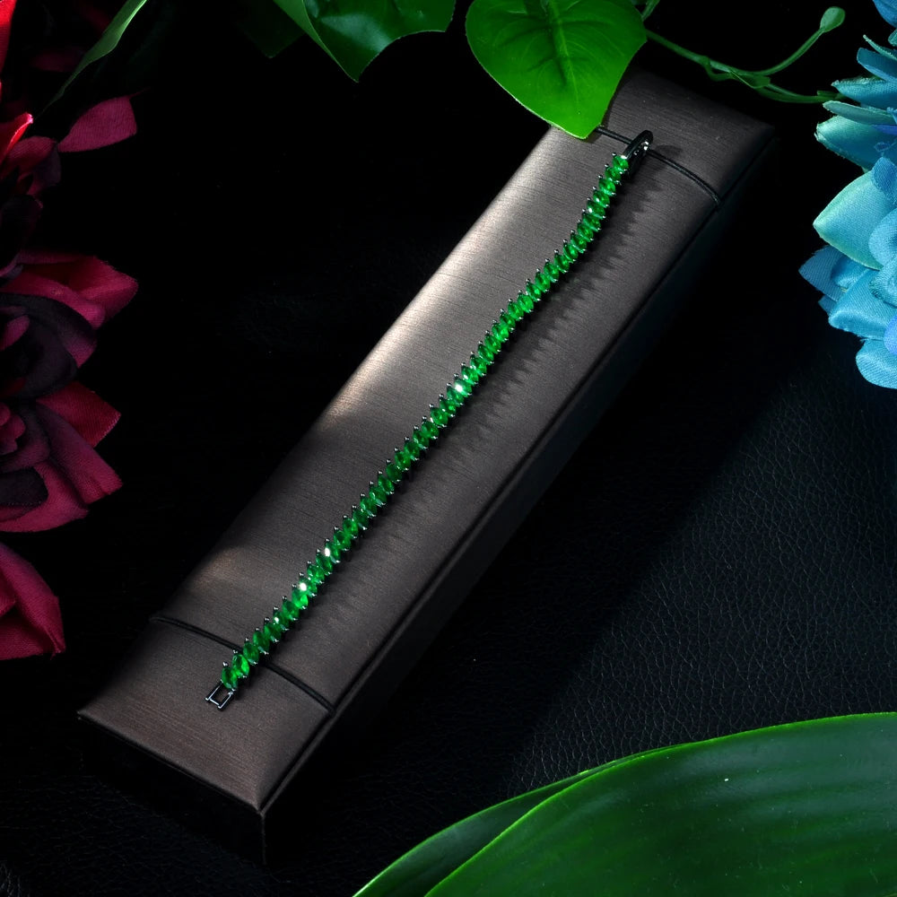 Green Flower CZ Tennis Bracelet for Brides