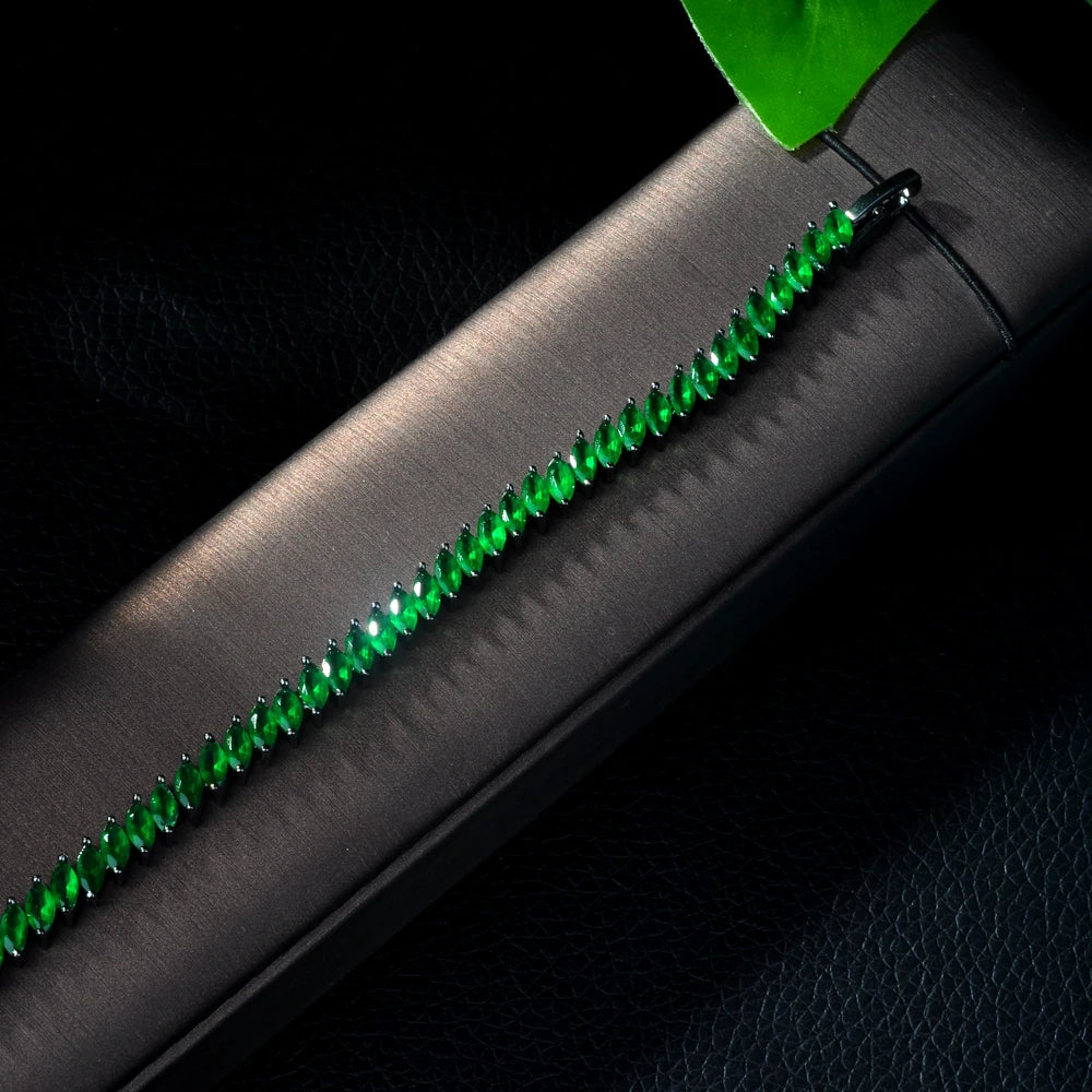 Green Flower CZ Tennis Bracelet for Brides