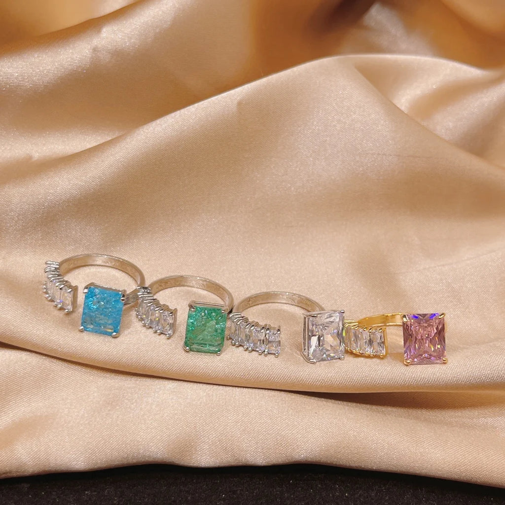 Zircons Square Baguette CZ Engagement Ring Silver