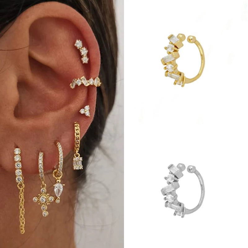 Silver Filled Ear Cuffs No Piercing Cz Zircon Pave Ear Golden Cuff