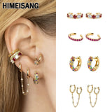 Silver Hoop Earrings Zircon Piercing Ear Cuff Chain Jewelry