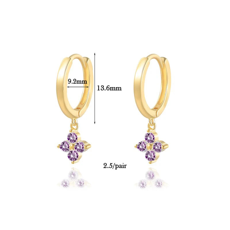 Plated Cross Dangle Earrings Colorful Zircon Hoop Wedding Jewelry