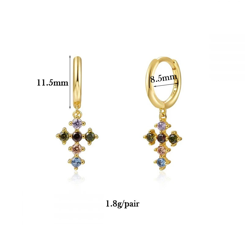 Plated Cross Dangle Earrings Colorful Zircon Hoop Wedding Jewelry