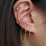 Silver Chain Drop Earrings Zircon Double Hoop Piercing Party Jewelry