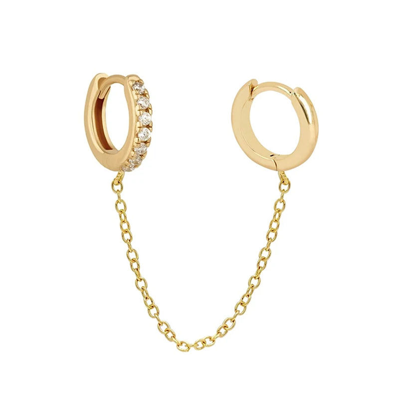 Silver Chain Drop Earrings Zircon Double Hoop Piercing Party Jewelry