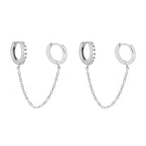 Silver Chain Drop Earrings Zircon Double Hoop Piercing Party Jewelry