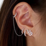 Silver Chain Drop Earrings Zircon Double Hoop Piercing Party Jewelry