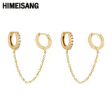 Silver Chain Drop Earrings Zircon Double Hoop Piercing Party Jewelry