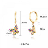 Colorful CZ Zircon Pave Butterfly Dangle Earrings