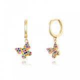Colorful CZ Zircon Pave Butterfly Dangle Earrings