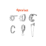 925 Silver Earcuff Star Zircon Golden Hoop Earrings Women Dangle Stud Jewelry