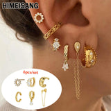 925 Silver Earcuff Star Zircon Golden Hoop Earrings Women Dangle Stud Jewelry