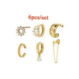 925 Silver Earcuff Star Zircon Golden Hoop Earrings Women Dangle Stud Jewelry