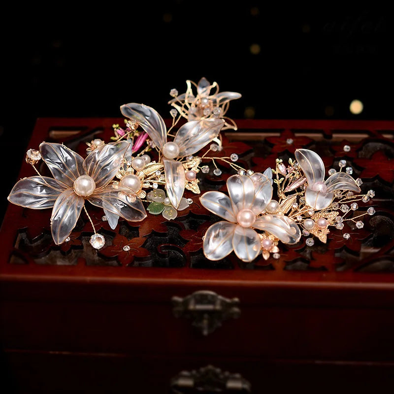 Vintage Flowers Brides Sticks Crystal Bridal Barrettes