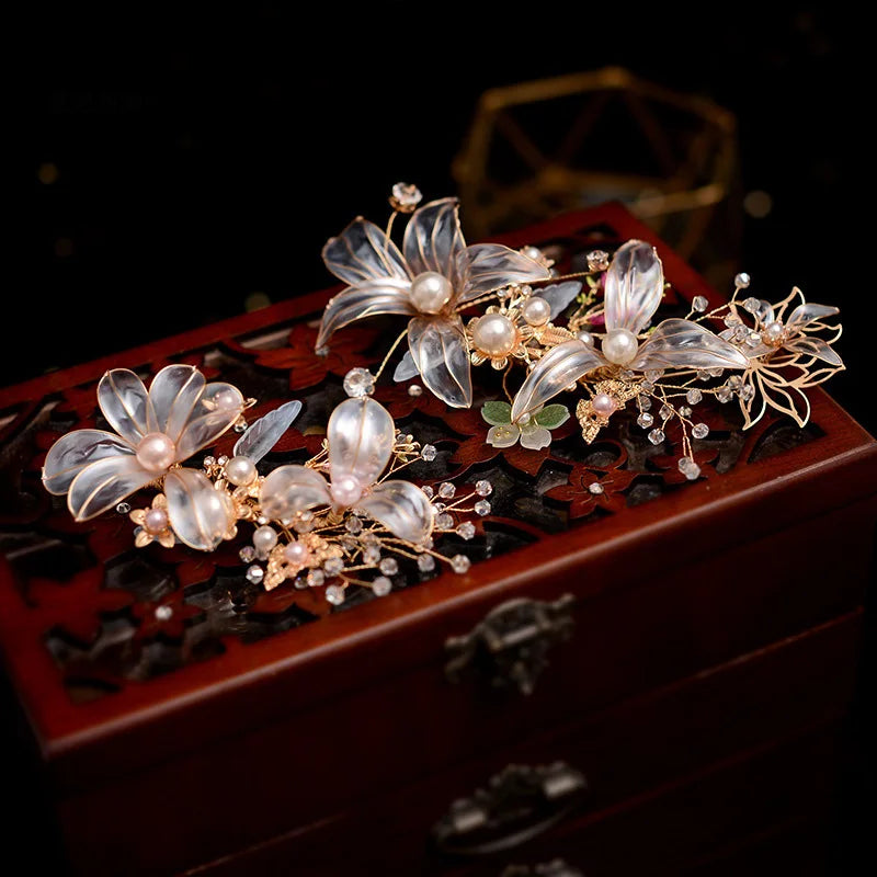 Vintage Flowers Brides Sticks Crystal Bridal Barrettes
