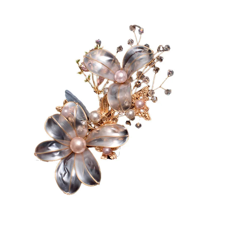 Vintage Flowers Brides Sticks Crystal Bridal Barrettes