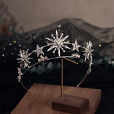 Vintage European 6-Point Star Wedding Crown Tiaras Rhinestone Hair Jewelry