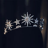 Vintage European 6-Point Star Wedding Crown Tiaras Rhinestone Hair Jewelry